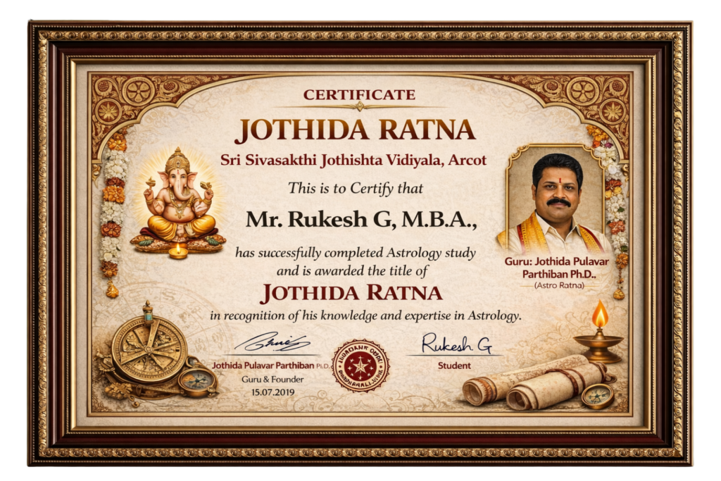 Jothida rathna Certifacate
